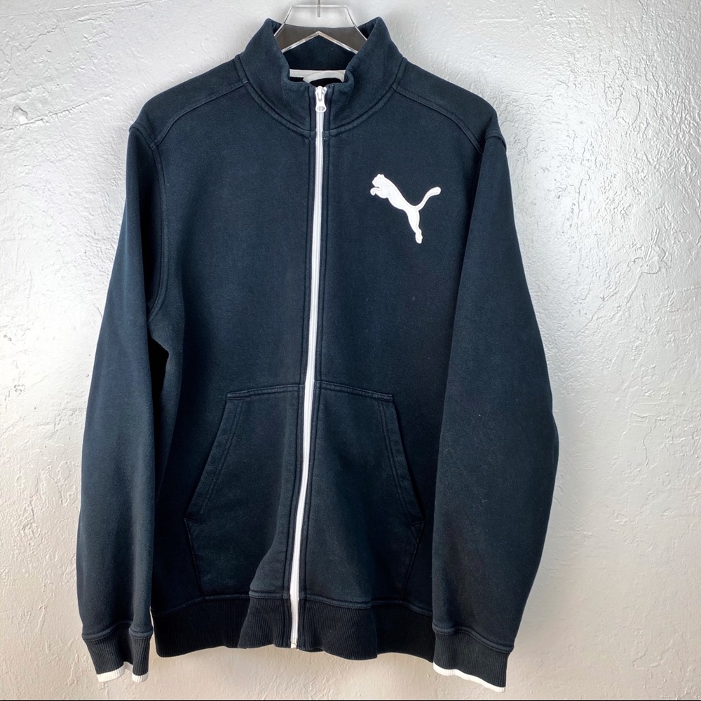 Puma Zip Up Windbreaker Jacket sz Large Blk White